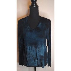 River + Sky Tie Dye Mix Media Peplum Top Size M Navy